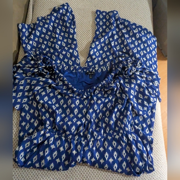 AUW Blue and White Patterned Bohemian Jumpsuit - Picture 7 of 13